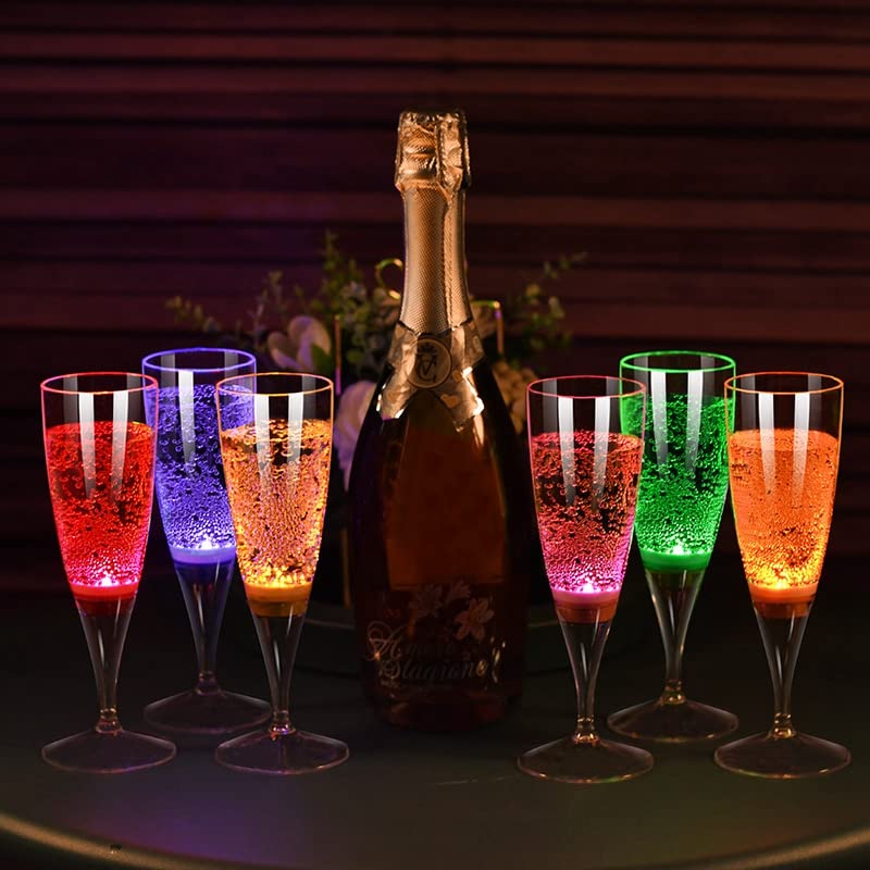 FAMI LED Wine Champagne Flute Glasses, (Set of 6 Multi-Color) Water Liquid Activated Flashing Light Up Cup Blinking Cocktail Whisky Drinkware Glow Mugs for Wedding Christmas Party Gifts - Image 2